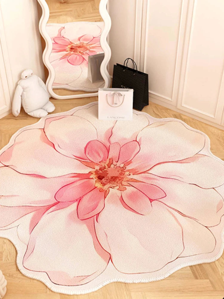 French Style Living Room Decoration Flower Carpet Light Luxury Mirror Floor Mat Girly Rugs for Bedroom Home Irregular Shape Rug