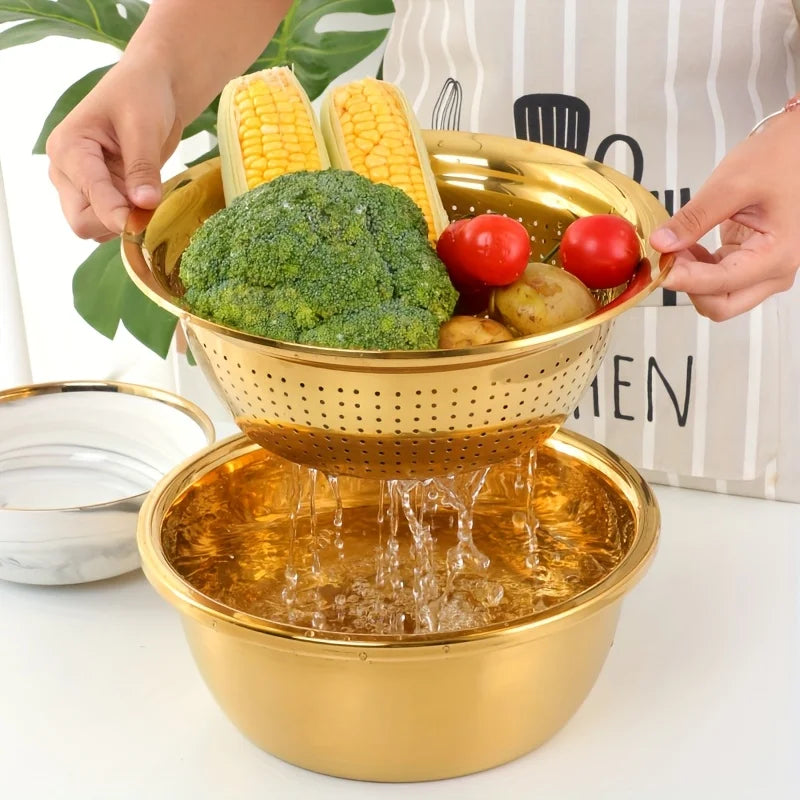 3-In-1 Stainless Steel Kitchen Set, Equipped with Built-in Grinding, Multifunctional Filter, and Mixing Bowl