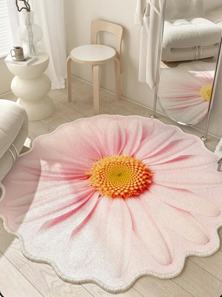 French Style Living Room Decoration Flower Carpet Light Luxury Mirror Floor Mat Girly Rugs for Bedroom Home Irregular Shape Rug