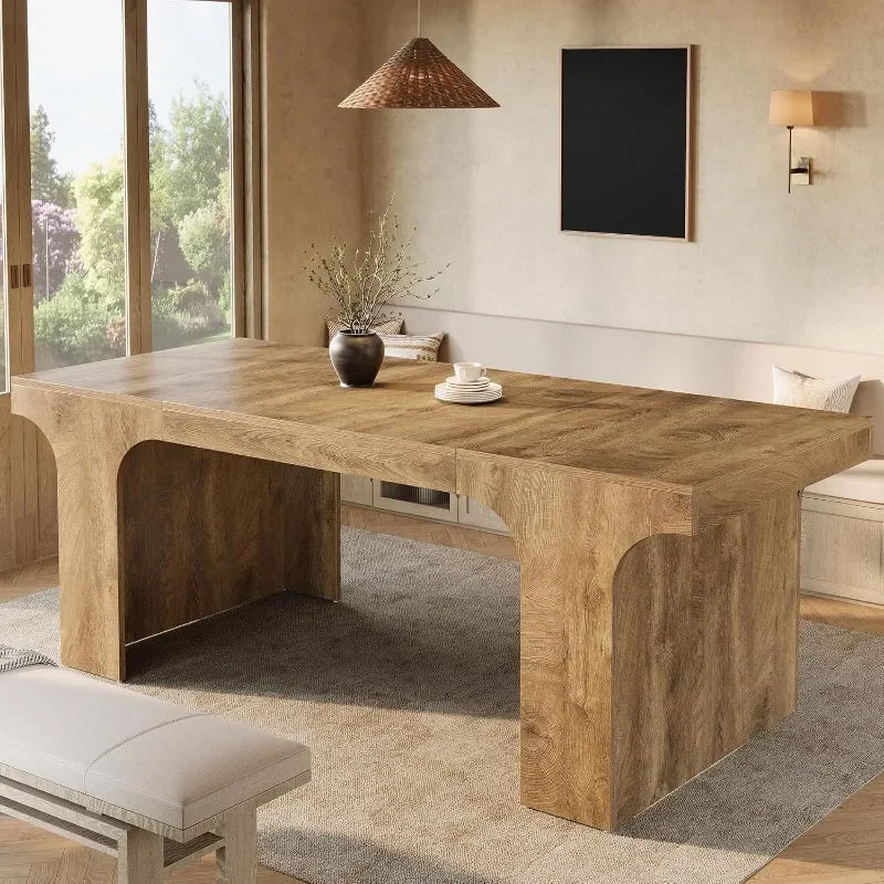 Tribesigns 71-Inch Farmhouse Dining Table for 6-8, Long Wooden Kitchen Table with Arched Design, Large Rectangular Dining Room