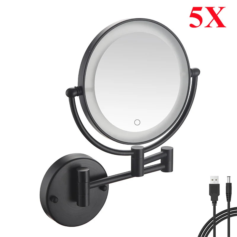 LED Bathroom Mirror 3X Magnifying Dual Arm Extendable Folding Wall Mounted Double Sided Makeup Mirror for Black Bathroom Mirrors