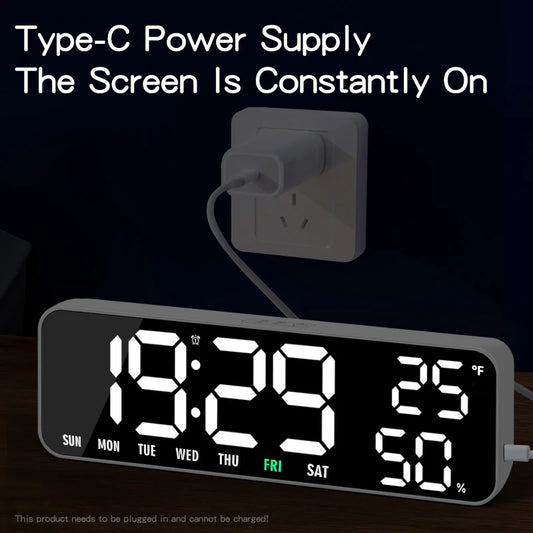Timess Large Display Digital Alarm Clock with Dual Alarm, Snooze, Temperature Humidity, Week Display, 3 Brightness Levels, Usb-C Powered