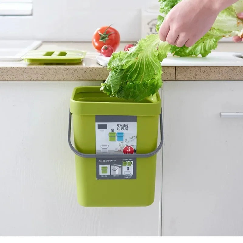 Small Space Saving Trash Can Hanging Mountable Quiet Close Lid Sealed Bin 3L 5L 7L 12L for Kitchen Bathroom Car Living Room