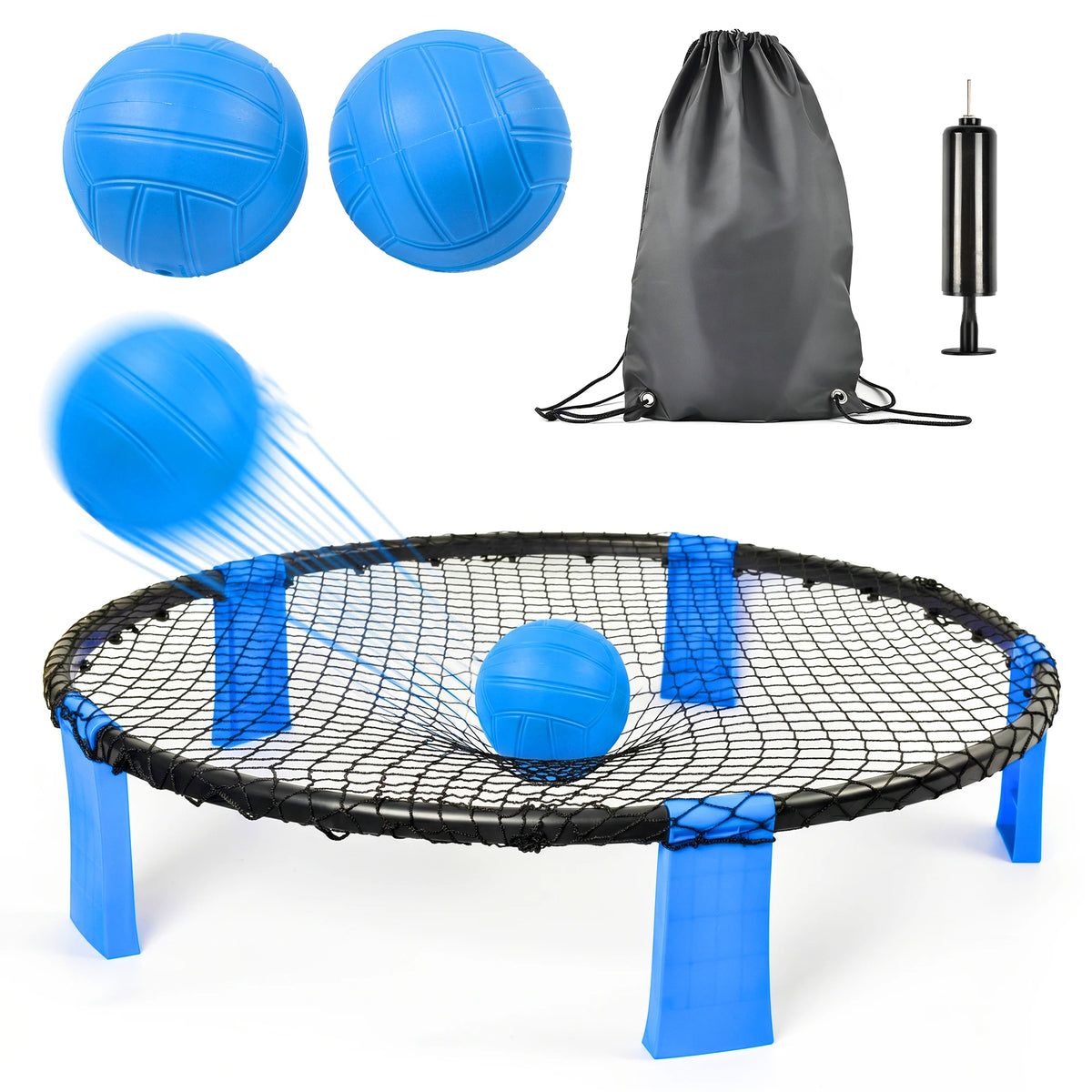 2 Balls Roundnet Game Set Portable Outdoor Sports Beach Lawn Game for Backyard Park Camping Family Party with Net Pump Carry Bag