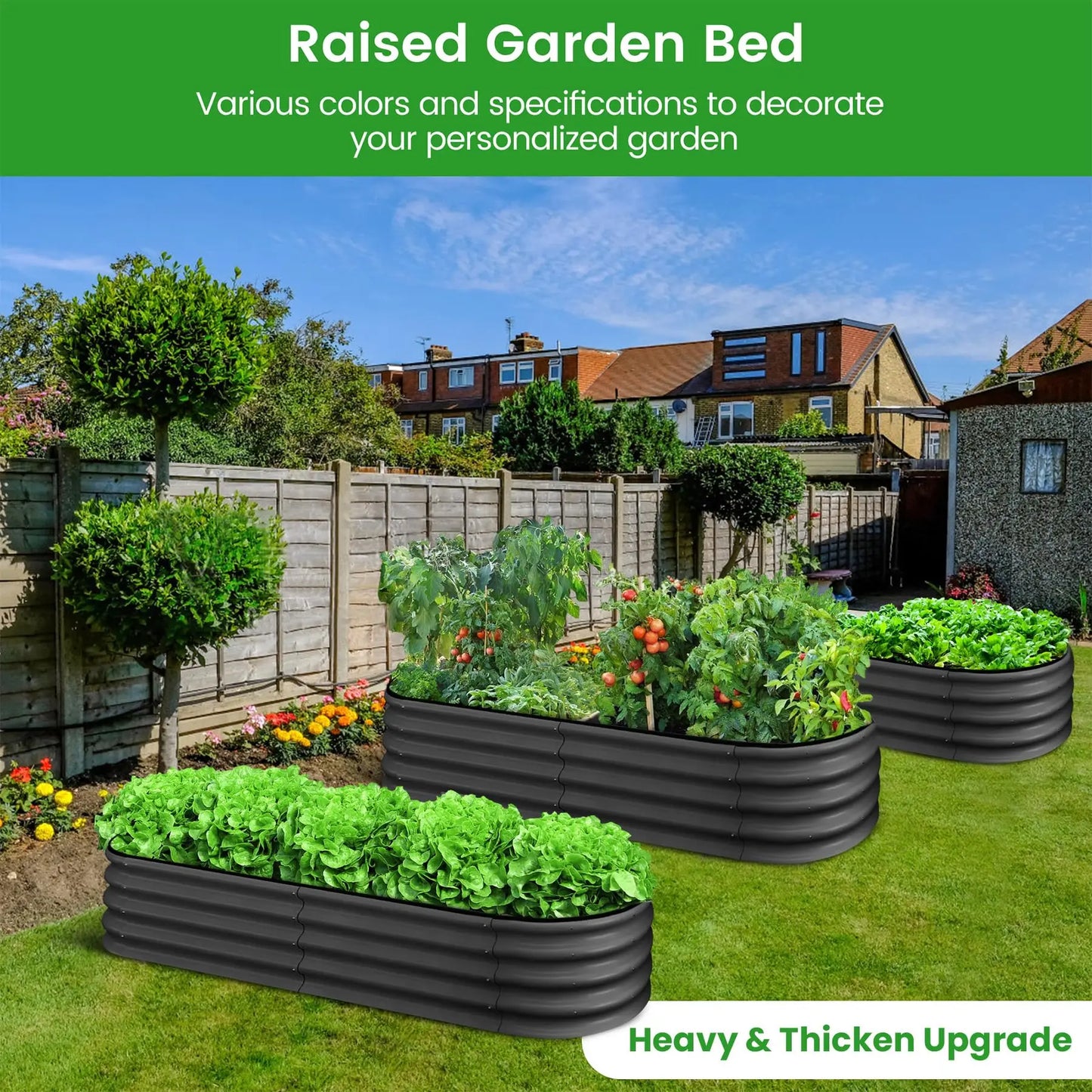 2-Pack Oval Galvanized Steel Raised Garden Bed Open Base Safety Edge Metal Planter Box Raised Beds for Vegetables Flowers Herbs