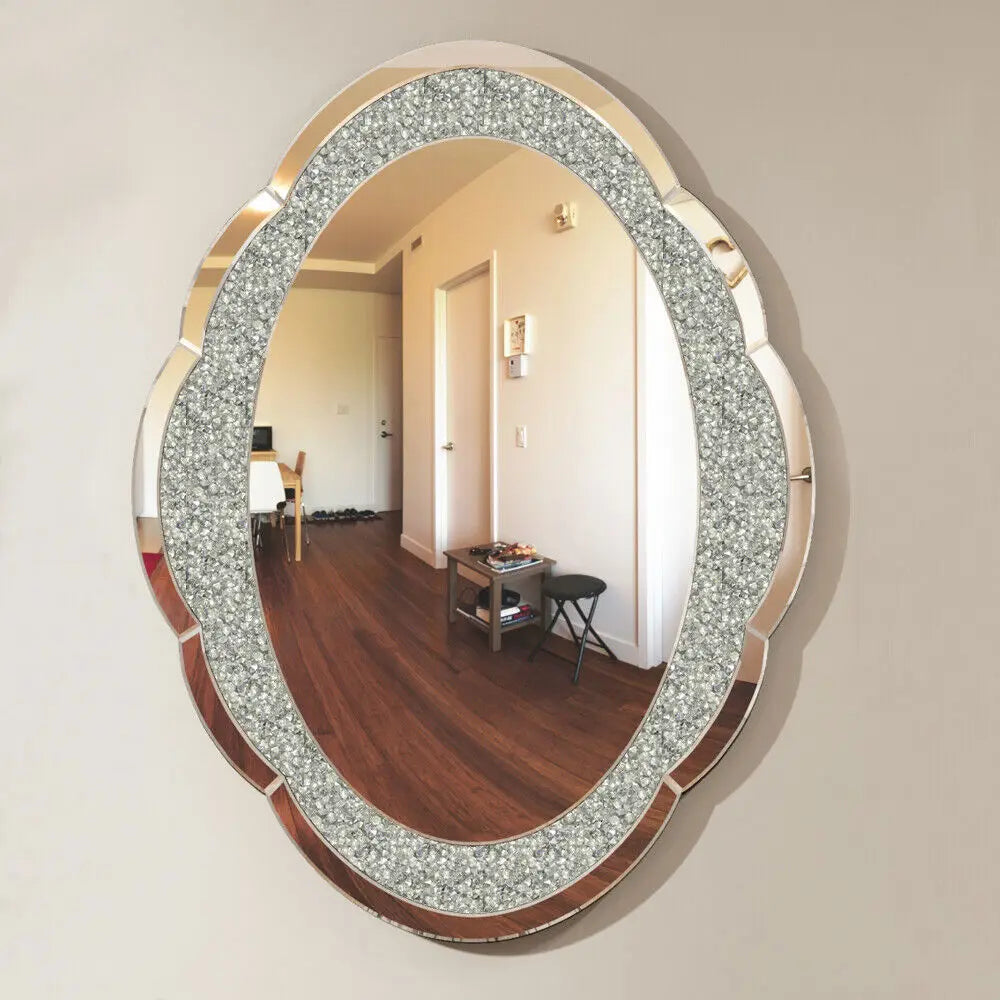 Decor Wall Mirror Arch Crystal Crushed Diamonds Vanity Accent Mirror 600x800mm for Entryway Hallway, Bedroom,Hotel Wall Decor