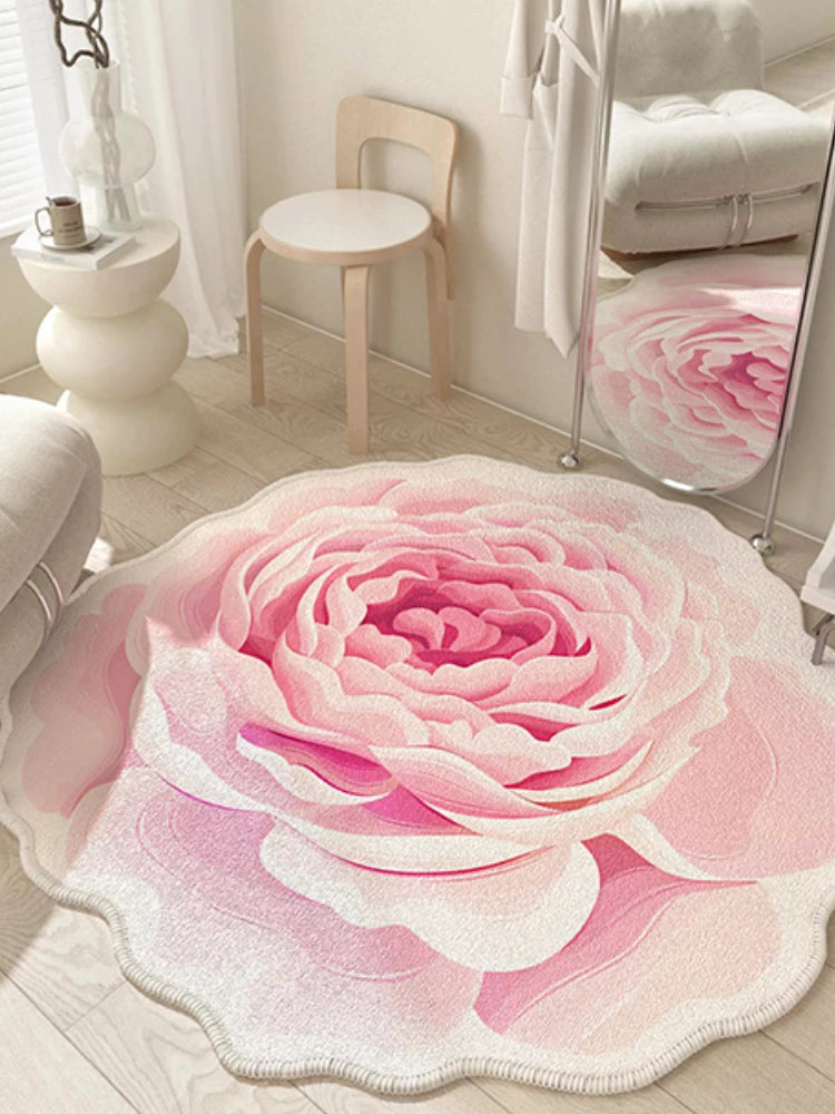 French Style Living Room Decoration Flower Carpet Light Luxury Mirror Floor Mat Girly Rugs for Bedroom Home Irregular Shape Rug