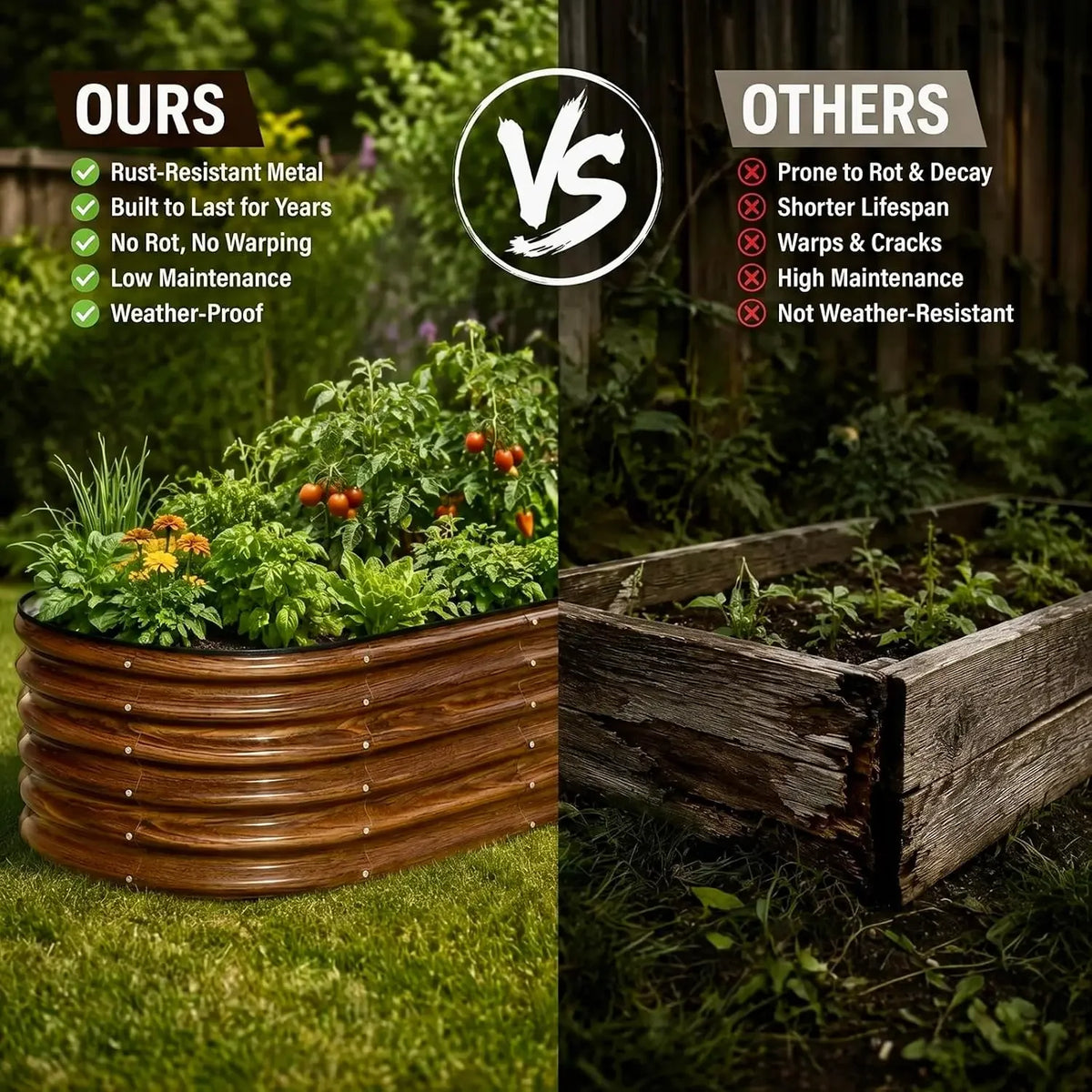 SnugNiture 3 Pcs 4x2x1.5ft Raised Garden Bed Outdoor, 17" Tall Galvanized Metal Planter Box, Oval Raised Garden Bed Kit for Planting Vegetables Plants Fruits, Brown