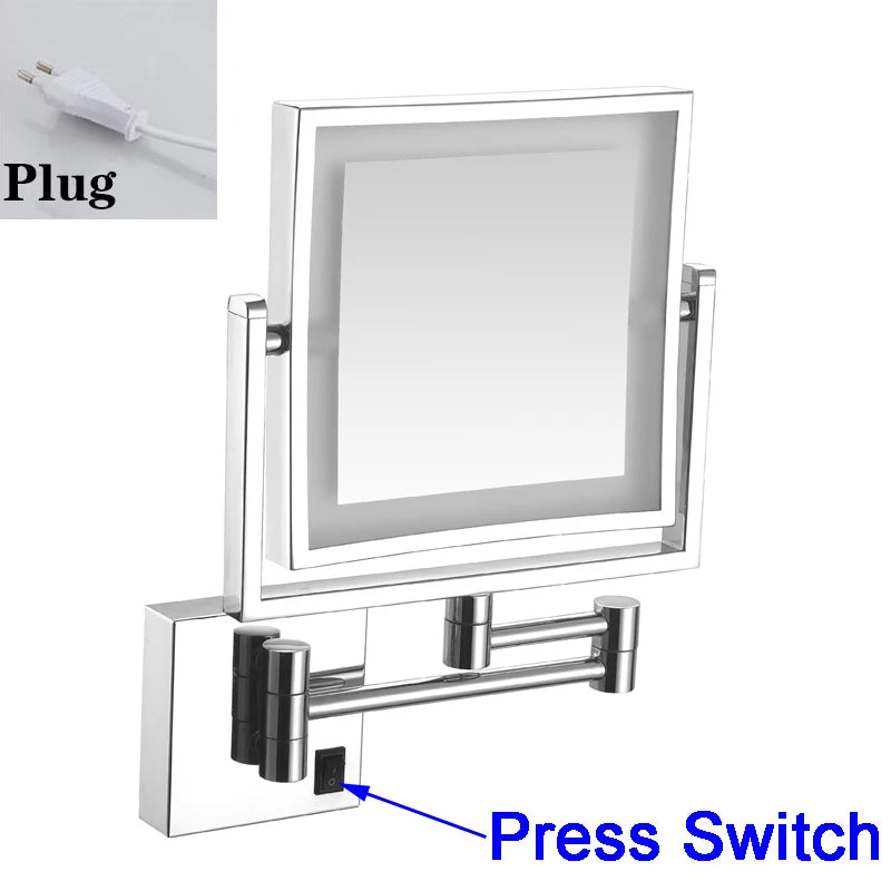 LED Bathroom Mirror 3X Magnifying Dual Arm Extendable Folding Wall Mounted Double Sided Makeup Mirror for Black Bathroom Mirrors