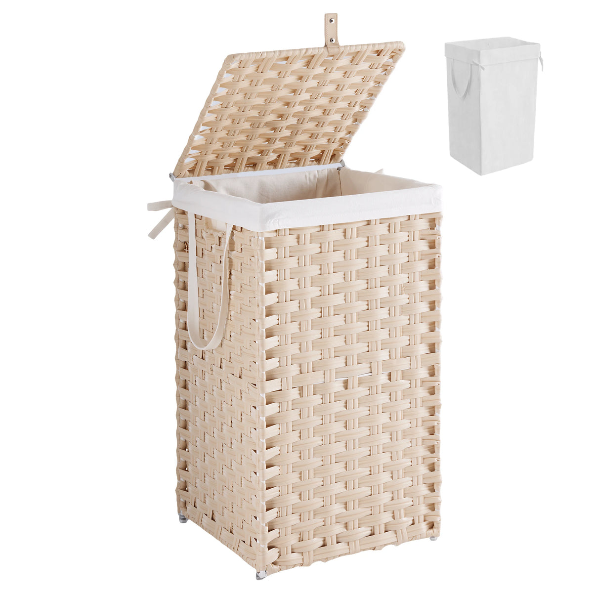 JHK 65L Wicker Laundry Hampers with Lid Woven Clothes Hamper with Side Handles Sturdy Steel Frame Removable Liner Foldable Rattan Laundry Basket For Home