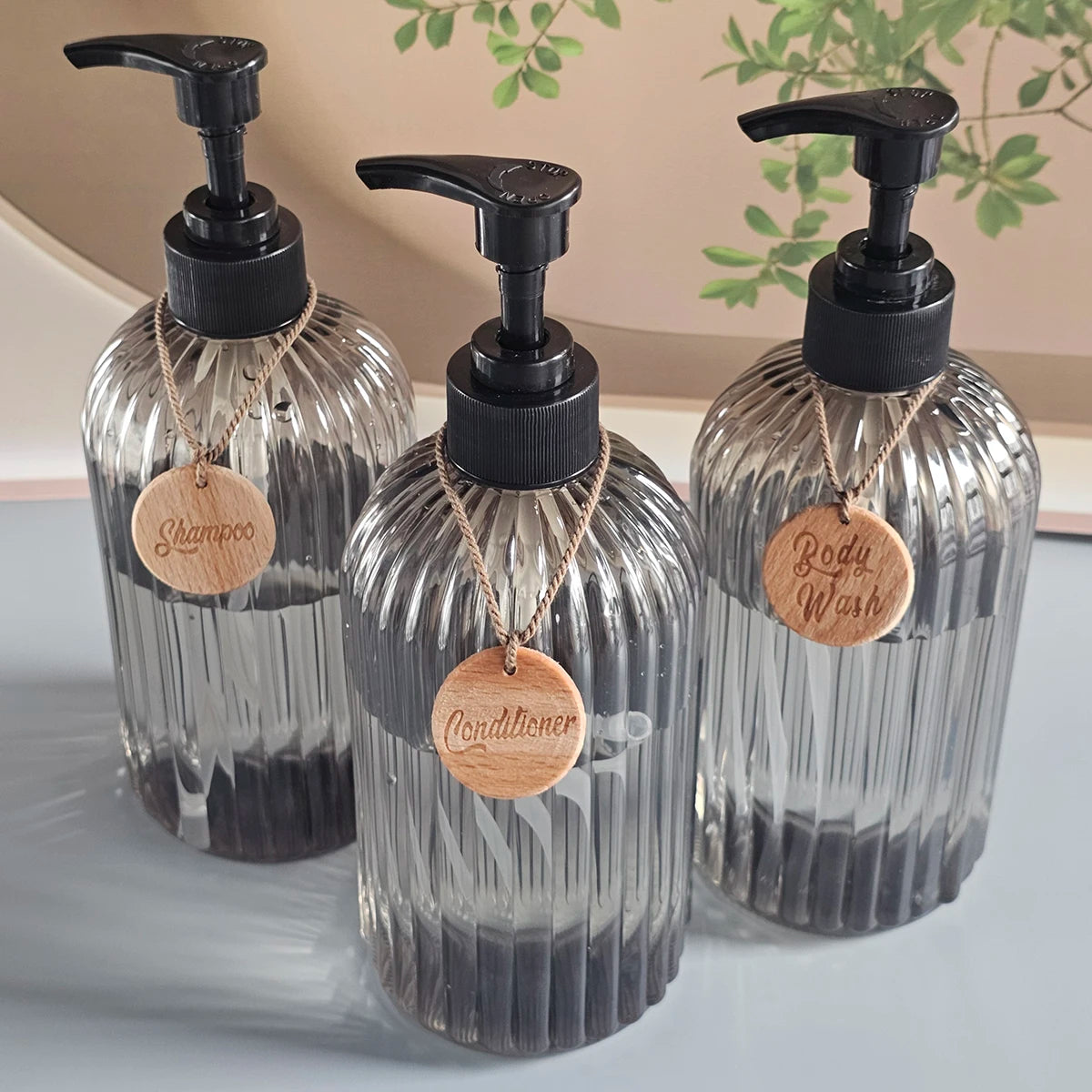 3PCS Soap Pump Bottles 16.9oz Refillable Shampoo and Conditioner Body Wash Dispenser Elegant Home Decoration, Ideal for Bathroom