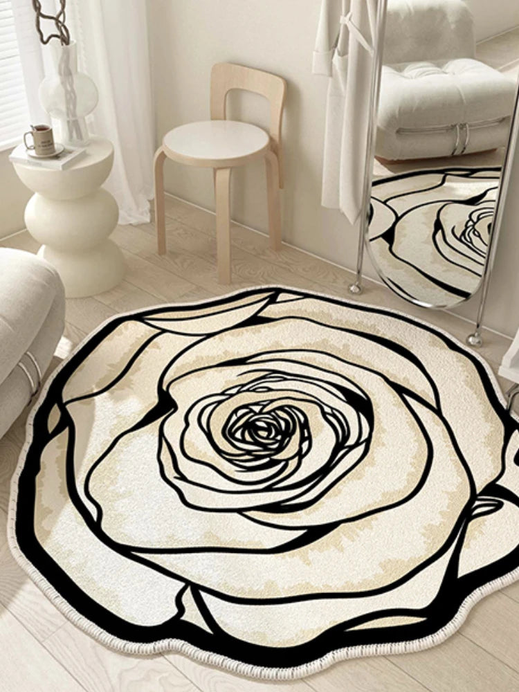 French Style Living Room Decoration Flower Carpet Light Luxury Mirror Floor Mat Girly Rugs for Bedroom Home Irregular Shape Rug