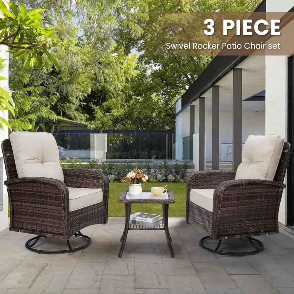 Luxury Outdoor Swivel Wicker Glider Patio Chairs with Table Set, Overstuffed Washable Cushions, Ideal for Porch,, Customized